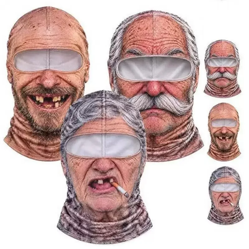 2027 Winter Funny Old Man Ski Mask Realistic Face Balaclava 3D Printed Full Face Mask for Skiing Snowboarding Outdoor Sports