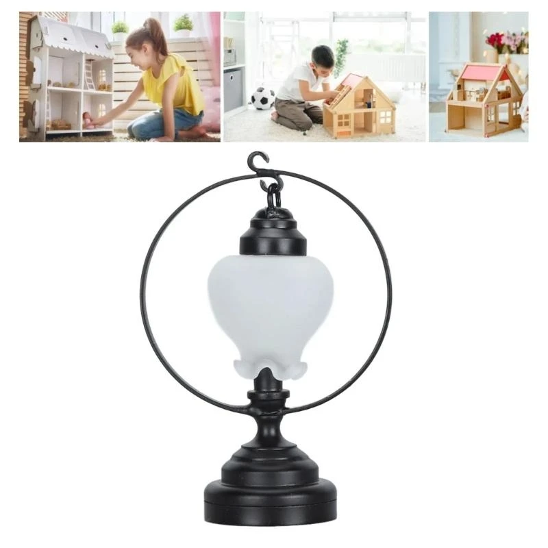 โคมไฟห้องนอนโคมไฟ Lampshade เฟอร์นิเจอร์ขนาดเล็กรุ่นตุ๊กตาอุปกรณ์เสริมติดตั้งแสงจริงของเล่น Playset 1:12
