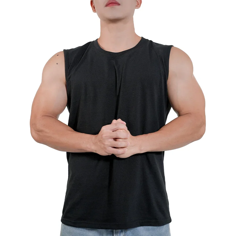 2025 New Men Sportwear Muscle Vest Running Sports Cotton Sleeveless T Shirt O-neck Plain Tank Top Bodybuilding Fitness Clothing image 5