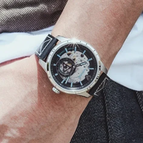 Mark Fairwhale Men Automatic Watch 42.5mm Mechanical Wristwatch Waterproof Luminous Skeleton Dial Sapphire Small Second Dial