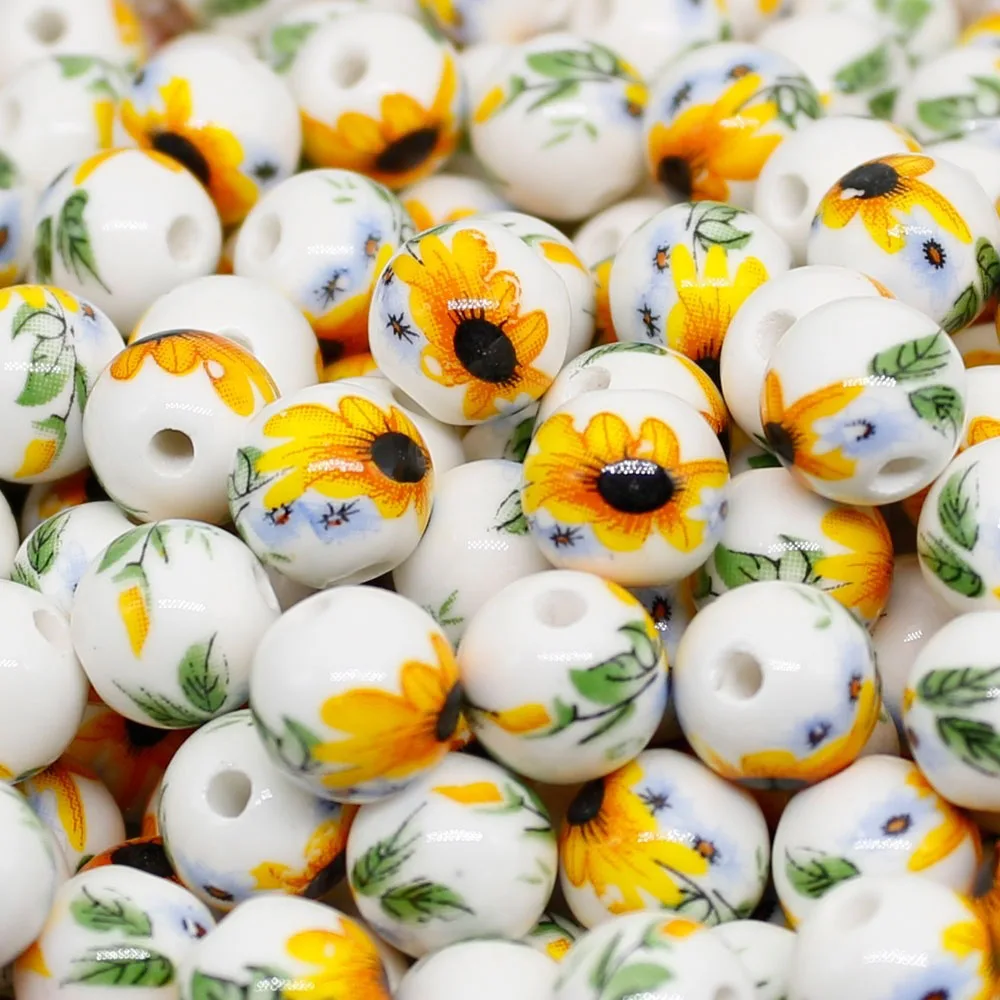 DIY Women 10PCS Sunflower For Necklace Bracelet Flower Jewelry Making Findings Spacer Beads Ceramic Beads