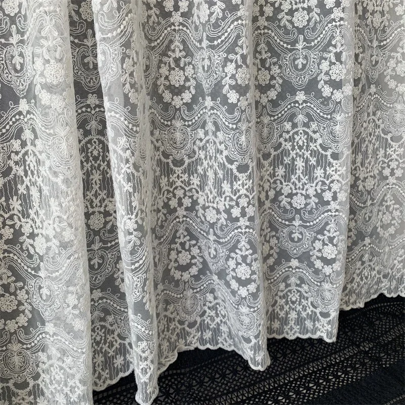 3YardX 130cm French Retro Oil Painting Mesh Fabric Embroidery Lace Fabric Women's Dress Tablecloth Gauze Curtain Material