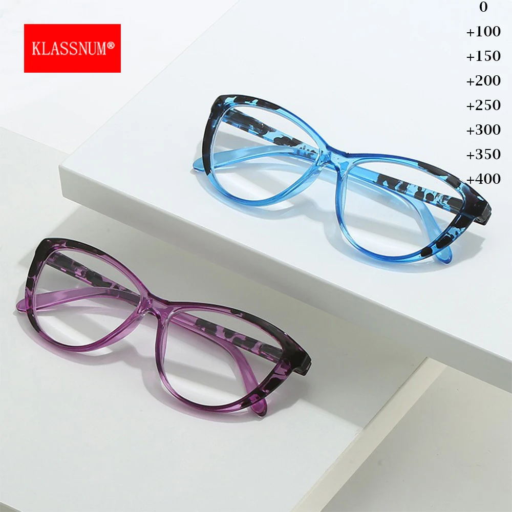 KLASSNUM Women Plus Reading Glasses Cat Eye Colorful Frame 2026 Trendy Magnifing Glasses Presbyopia Lens +1.0+1.5+2.0+2.5+3.0+4