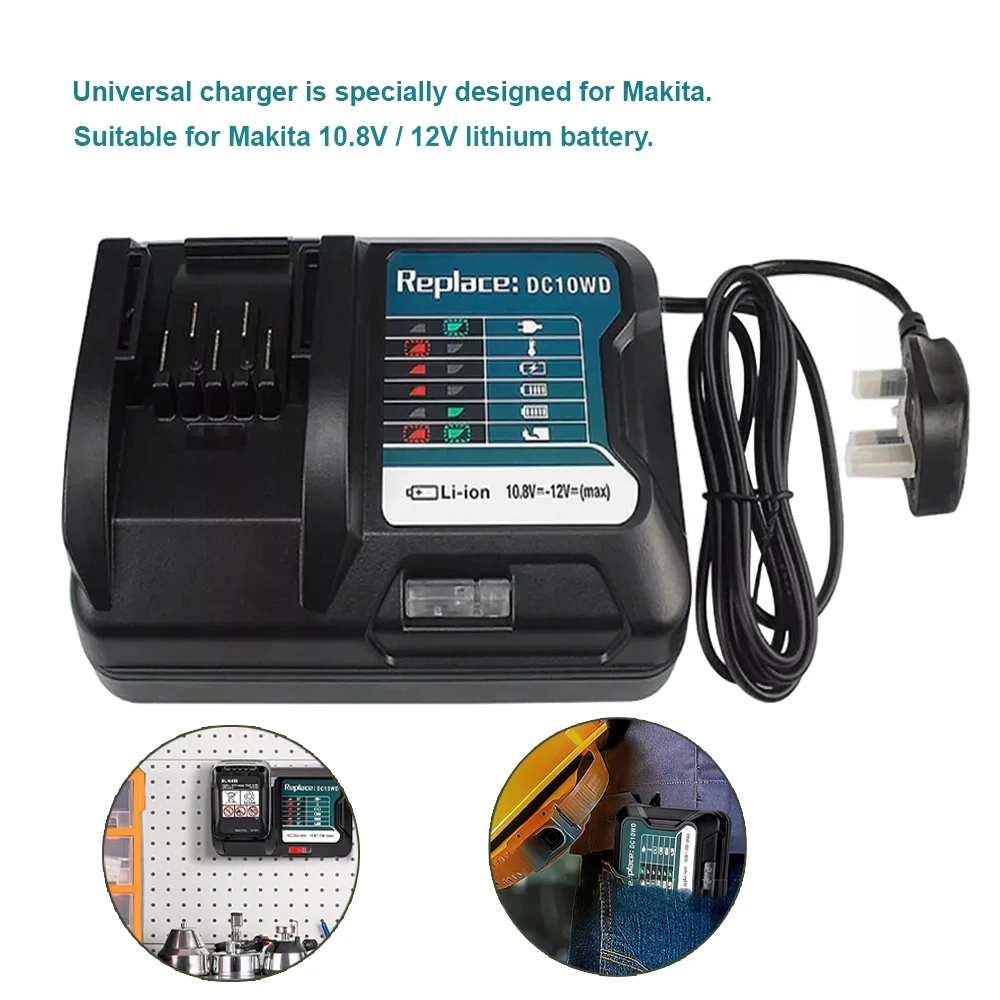 

Fast Lithium Battery Charger for 10.8V 12V For Makita DC10WD/BL1015 EU US AU UK Lithium LED Light charger Plug 100-240V