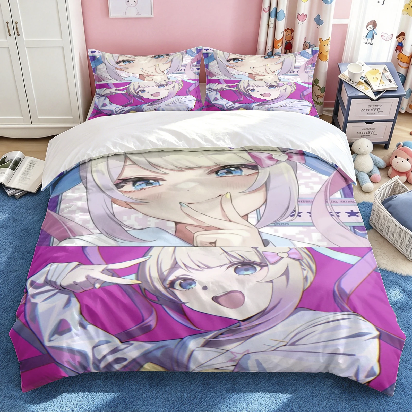 NEEDY GIRL OVERDOSE Bedding Set Anime Girl Printed Duvet Cover Pillowcases Pink Decor Bedclothes Bedroom Cover Bedroom Home