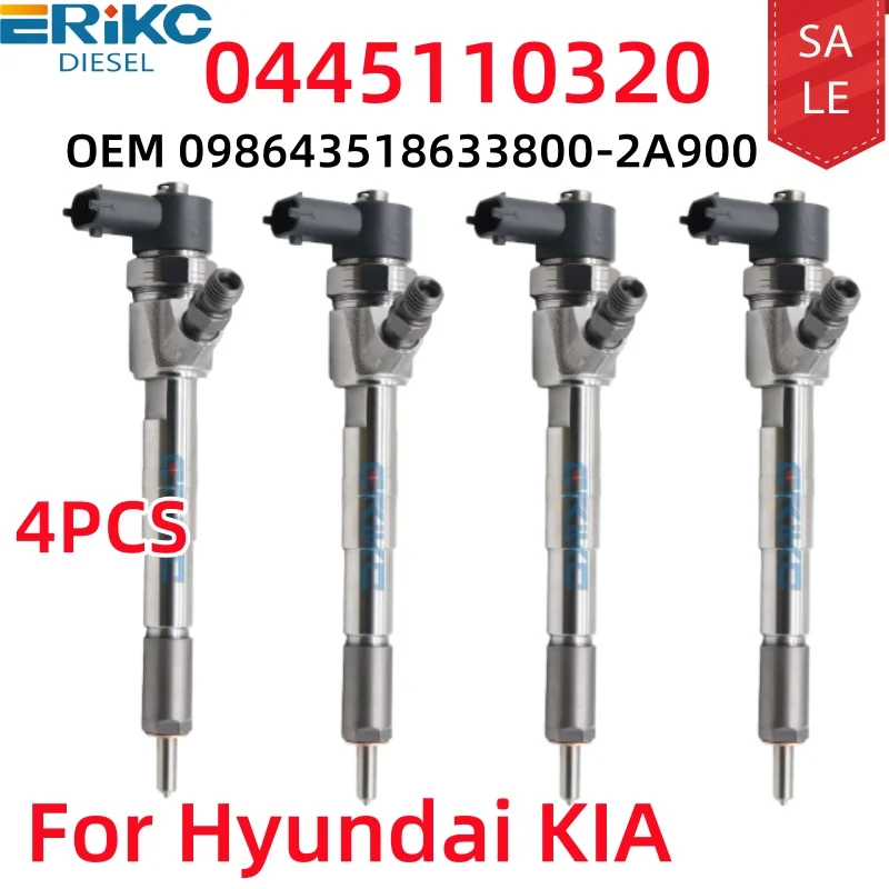 4PCS 0445110320 Automobile Engine Part 33800-2A900 Common Rail Exchange Injector 0986435186 For Hyundai KIA Engine 338002A900