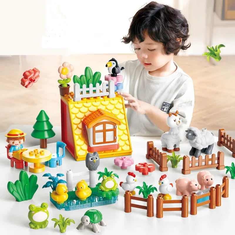 ‌Farm Animal Building Blocks Set Expandable Large Particles Accessories for Kids ‌Educational Toy Works with Other Brands