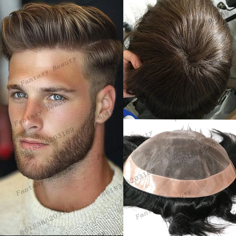 

Натуральная линия волос, дышащая моно основа, мужской парик, незаметная европейская блондинка, коричневая система капиллярных протезов человеческих волос