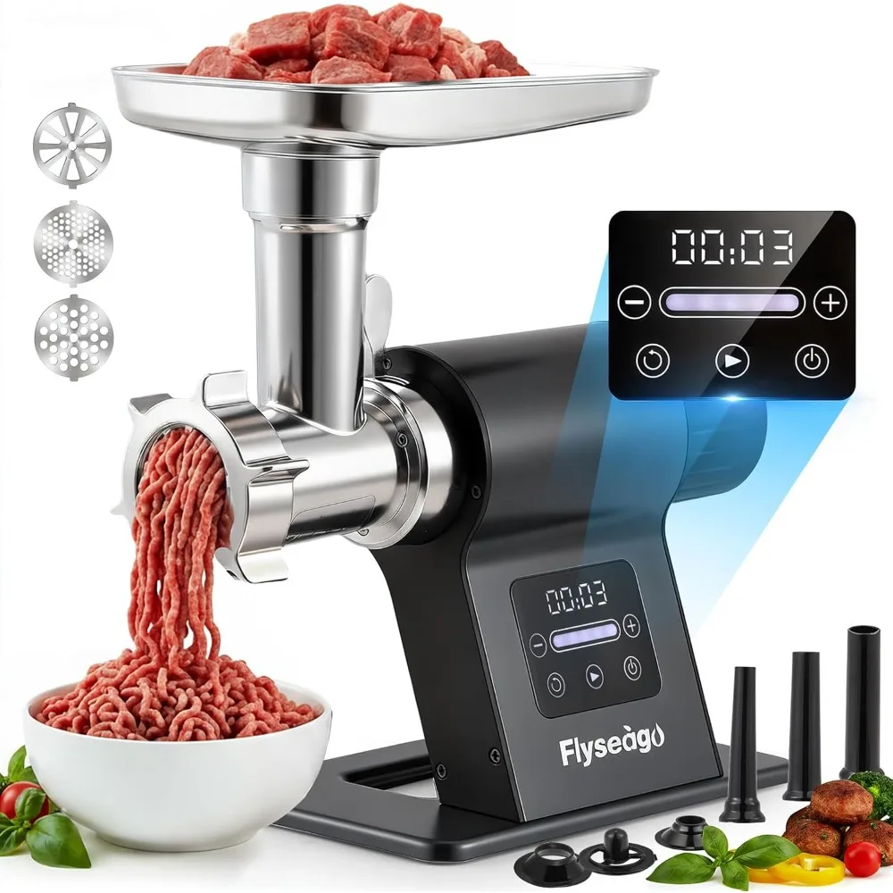 

Meat Grinder Electric 3200w Commercial Touch LED Screen Heavy Duty Metal Gearbox Meat Grinder with Timing and Sausage Stuffers