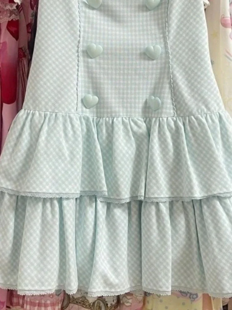 فساتين حلوة لطيفة بدون أكمام للنساء بفيونكة على شكل موجة Y2k فستان جمالي مكشكش بطيات الجرونج Harajuku فساتين بأزرار صغيرة #6