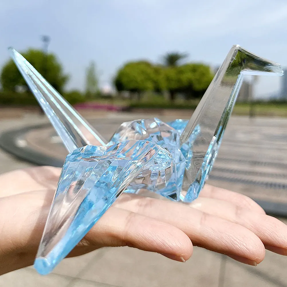 

2 Pcs Origami Crane Ornaments Sky Blue Acrylic 9cm Large Size Decorative Model Toys Birthday Gifts Party Supplies