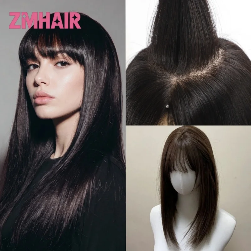 

Silk Base Jewish Wig with Bangs 6*6inch European Human Hair PU Front Soft Natural Straight Preplucked Glueless Wig Ready to Ship