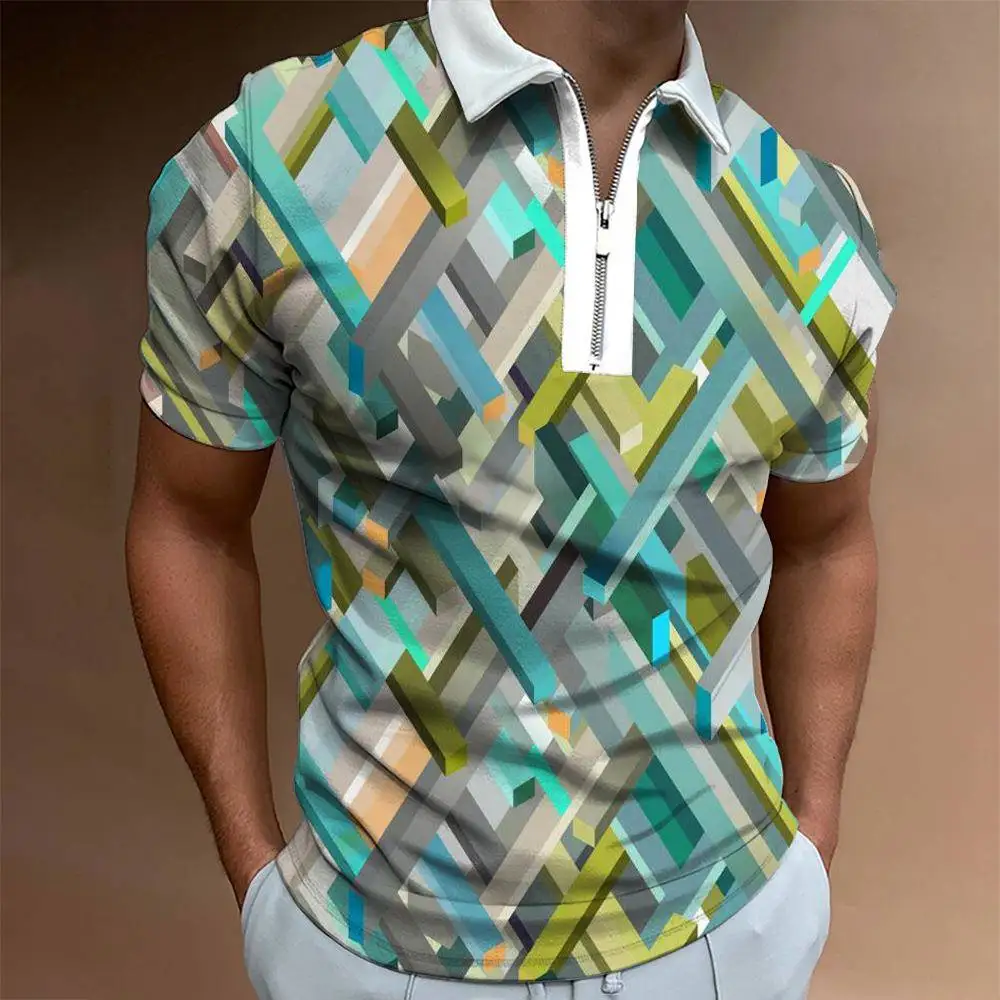 

Daily Wear Summer 3D Collar New Casual Short Sleeve Geometric Pattern Men's Fashion Shirt Cool Feeling Thin Material