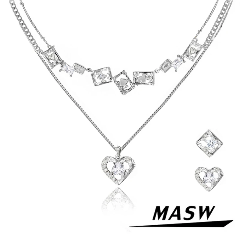 

MASW Original Design Luxury Temperament Shiny Glass Zircon Poker Pendant Necklace For Women Girl Gift Fashion Jewelry