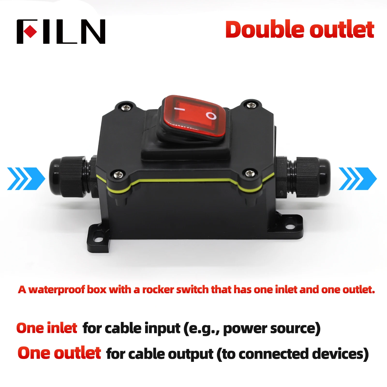 FILN 30A Toggle Switch with LED IP65 Waterproof Inline Box for Car Mods RVs Outdoor Power Marine Industrial 12V 24V 220V