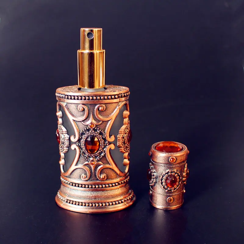 40ml Vintage Metal Perfume Bottles Empty Glass Spray Bottle Middle East Style Wedding Gift Decoration