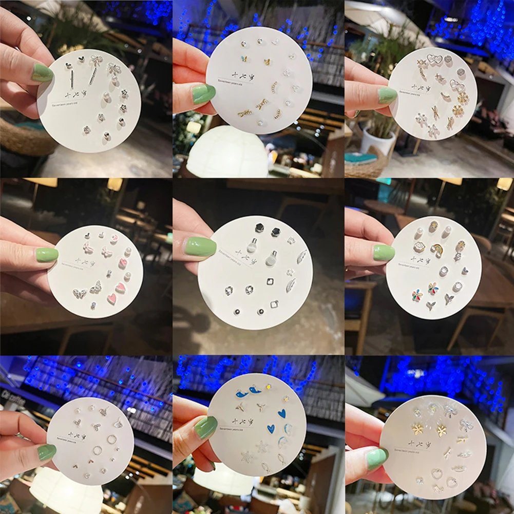 مجموعة مكونة من 7 أزواج من عقدة على شكل قلب مطلية بالفضة وأقراط هندسية للنساء والفتيات هدية مجوهرات بسيطة وحساسة