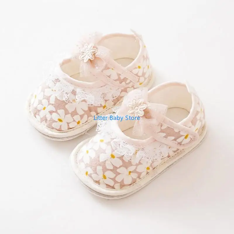 N80C Noworodki Niemowlęta Bow Detal Buty z tkaniny bawełnianej Antypoślizgowe buty podłogowe Prezent