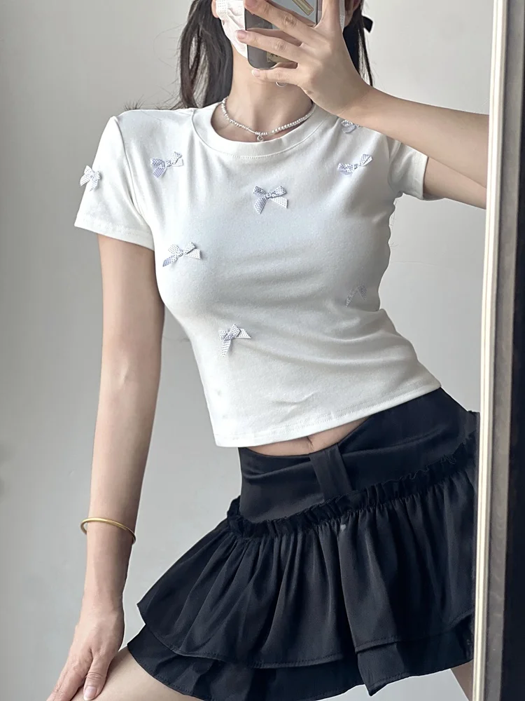 Slim Fit Ort Sve T-Shirt für Damen, Sommer-Sle Sweet Heart Knot Boredom Buster Hot Girl Faion Belly Baring Top