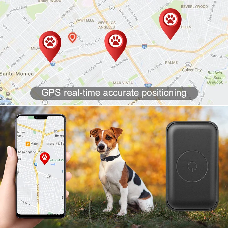 Waterproof Pet GPS Tracker Dog & Cat Locator with Adjustable Collar Dogs Anti Lost Tracker for iOS/Android Remote Global Locator