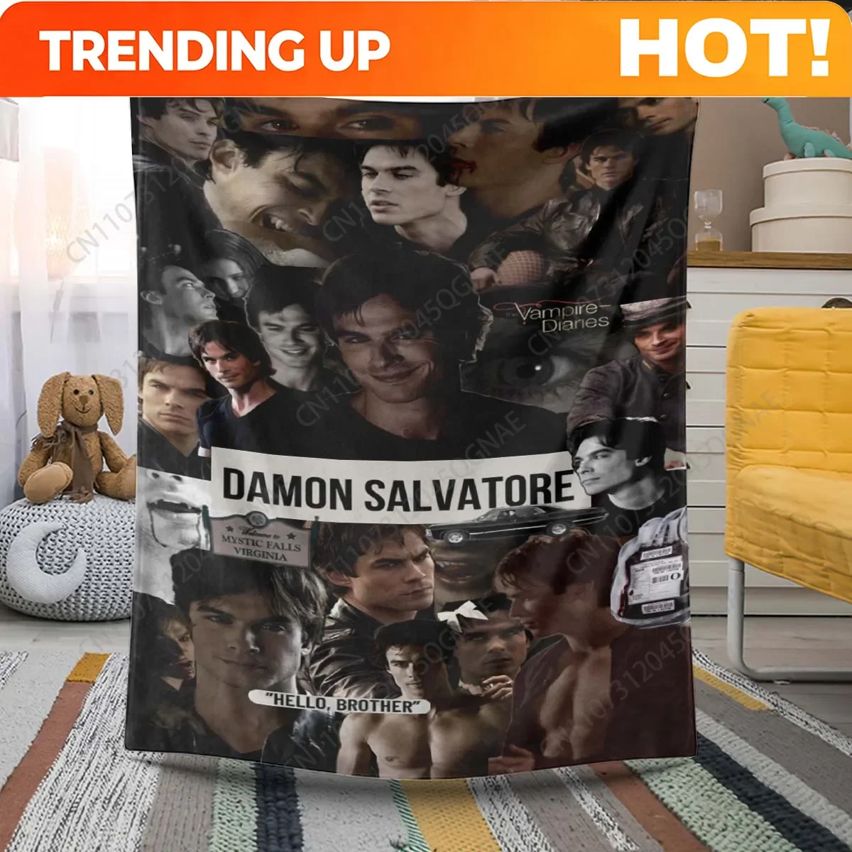 The Vampire Diaries Damon Salvatore Throw Blanket - TVD Damon & Elena, Vampire Diaries Characters, Soft Flannel Bedspread for Co