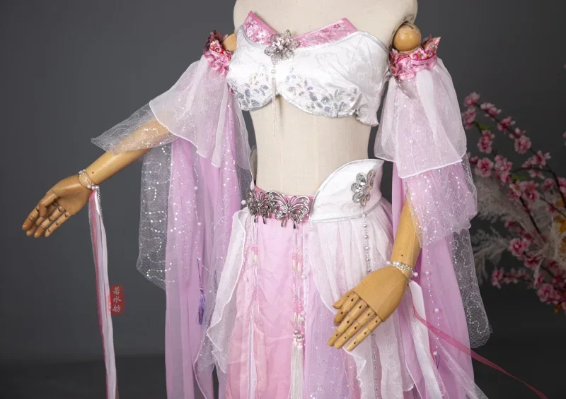 Ruo shui fang feitian hanfu verbesserte fee kostüm altes tanz kleid rosa bühnen wandbild schal mädchen kleid set sexy süßes kleid