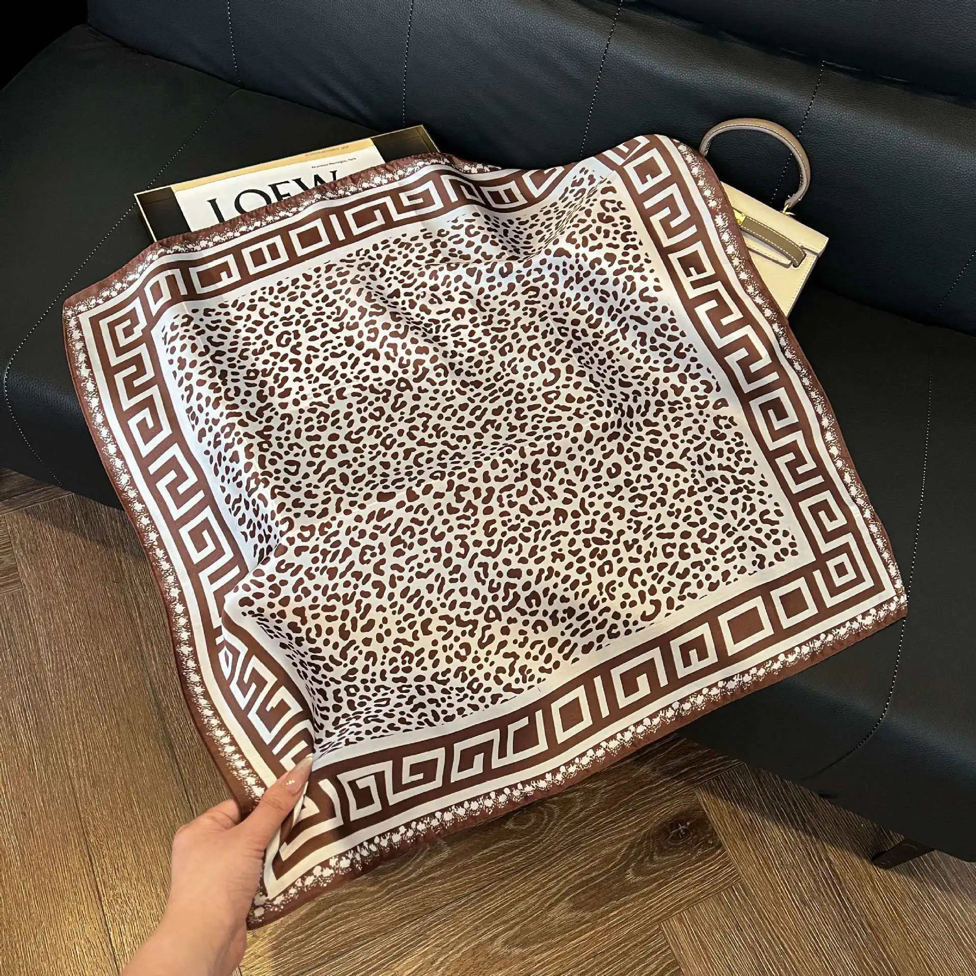 Wild Summer Lightweight Leopard Print Imitation Silk Scarf Shawl Versatile Neck Tie Headband Women's Scarf