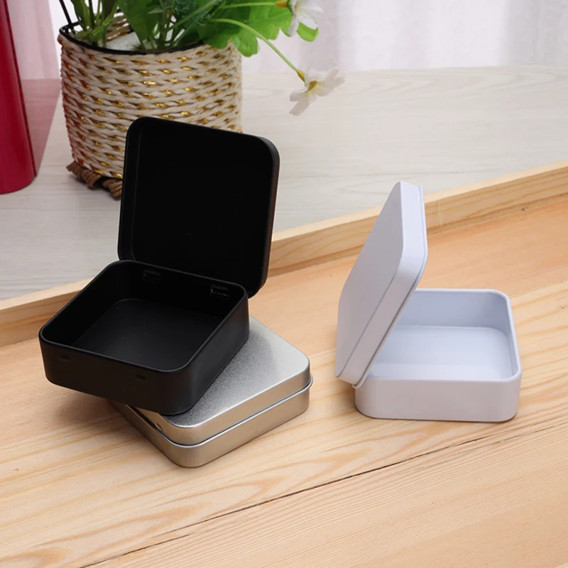 1PC Portable Mini Tinplate Box Jewelry Box Metal Storage Box Square Small Tin Box Packaging Tin Box Solid Color Durable