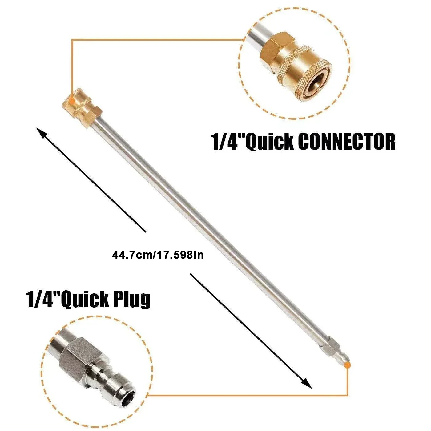 2 Pieces Pressure Washer Extension Wand With 1/4 Inch Quick Plug Connect Stainless Steel Spray Lance