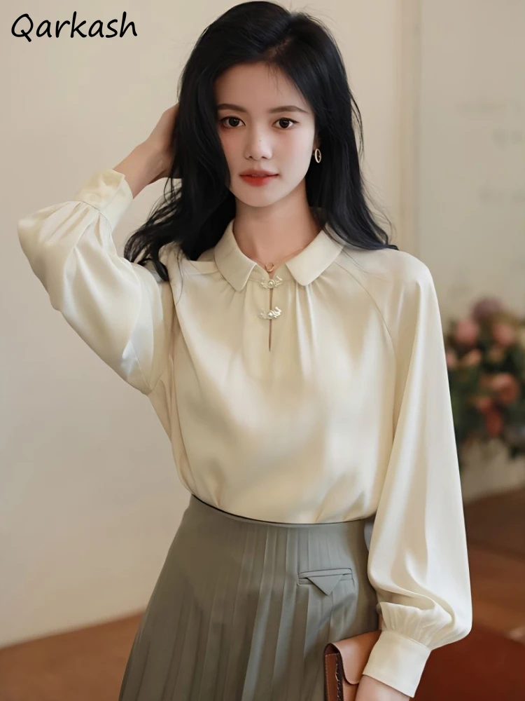 Blouse Women Elegant Temperament Chinese Style Autumn Vintage Sweet Tender Daily Minimalist Pure Romantic Mature Stylish Basic