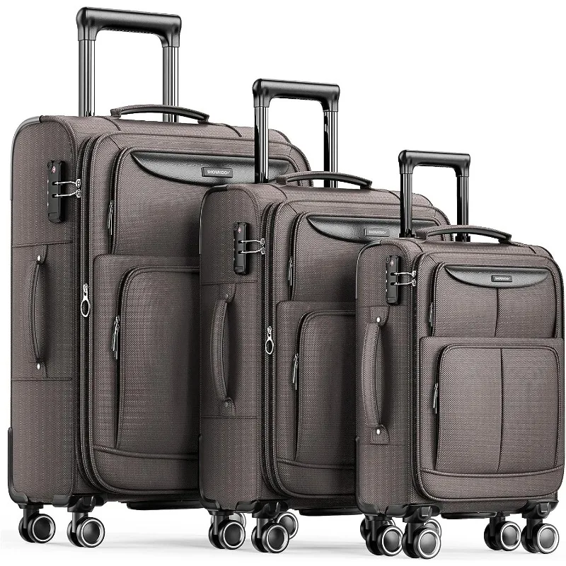 

Luggage Sets 3 Piece Softside Expandable Lightweight Durable Suitcase Sets Double Spinner Wheels (20in/24in/28in)