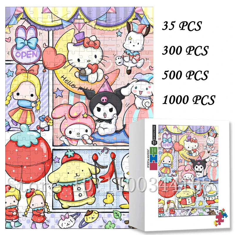 

Пазлы с персонажами аниме Sanrio Hello Kitty Kuromi My Melody, Мультяшные головоломки, интерактивные игрушки ручной работы для родителей и детей