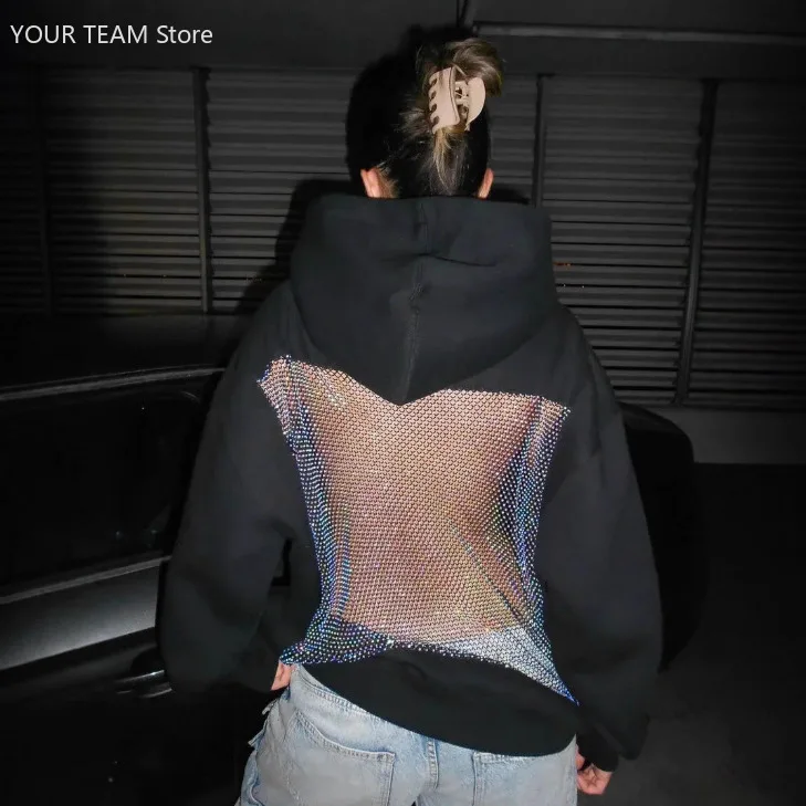 Sweat-shirt à capuche en maille ajourée pour femme, couleur unie, dos nu, à la mode, nouvelle collection automne hiver 2025