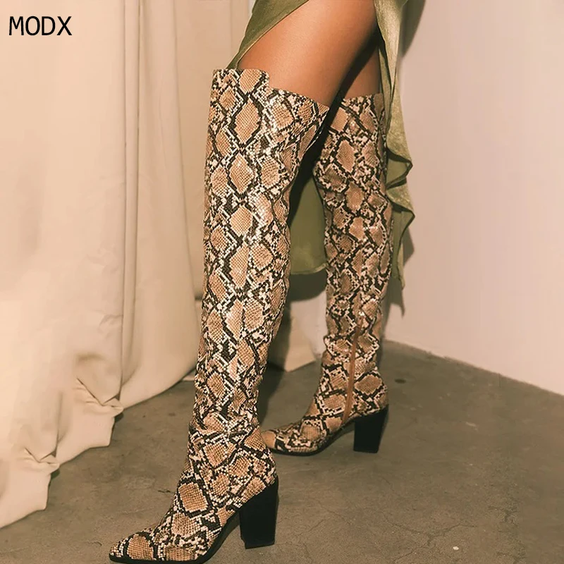

2026 Women New High Over The Knee Boots Woman Long Boot Snake Print Women winter footwear sexy Winter Leather botas 44