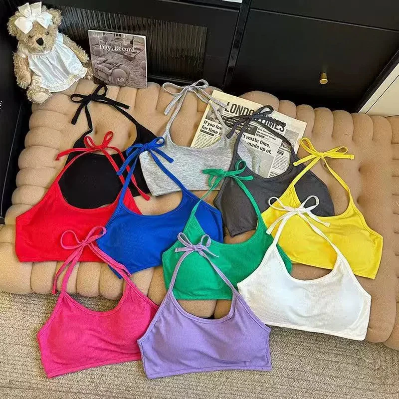 Summer Sexy Sports Bralette Top Adjustable Halter Neck Crop Top with Removable Pads Quick-Dry Yoga Vest for Women
