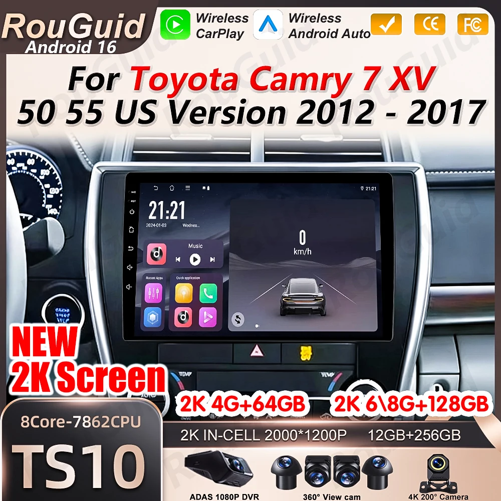 

Android 16 Car Radio Carplay For Toyota Camry 7 XV 50 55 US Version 2012 2013 2014 2015 2016 2017 Video Multimedia Player GPS BT