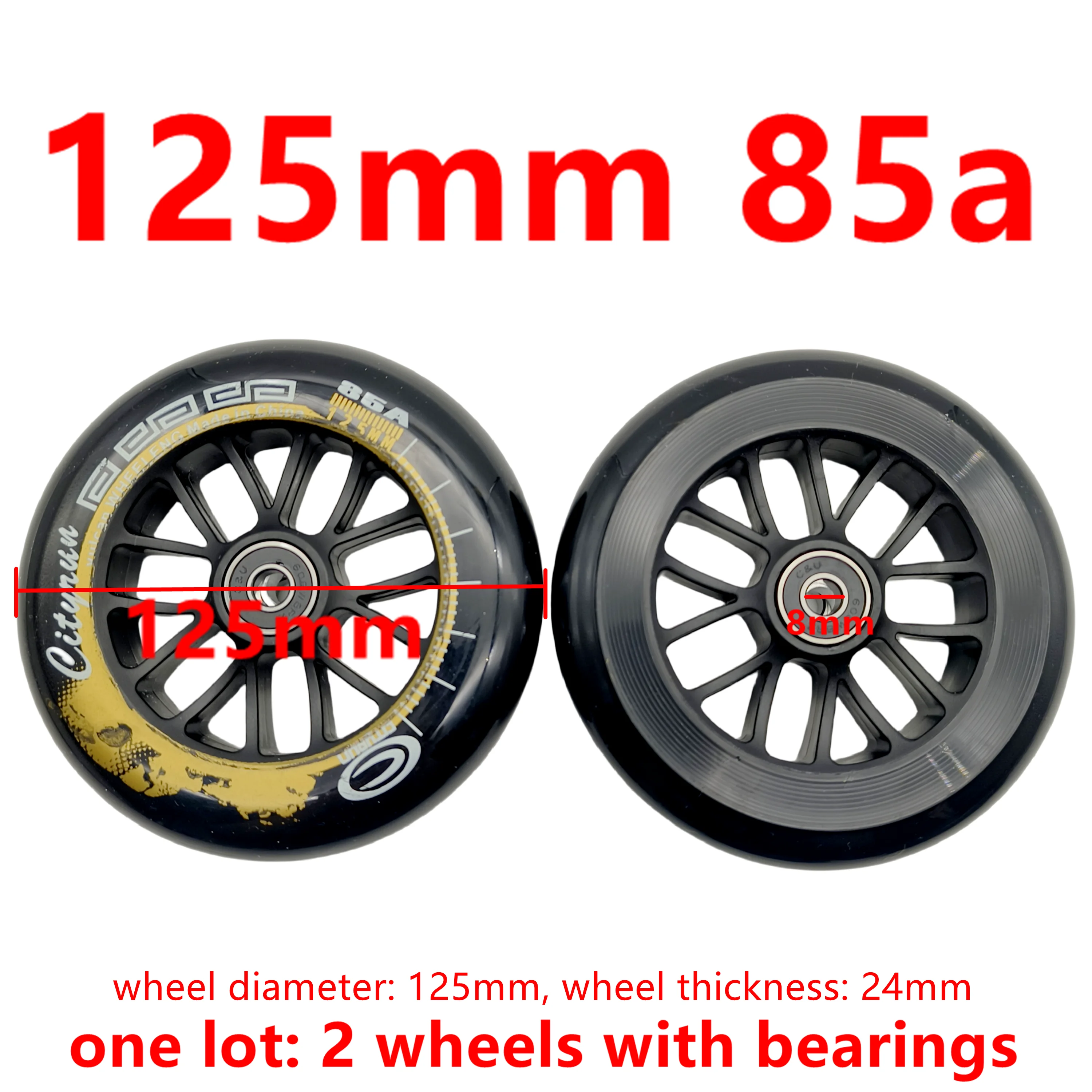 Free shipping scooter wheel 125mm 125x24 mm 2pcs/lot bearing installed