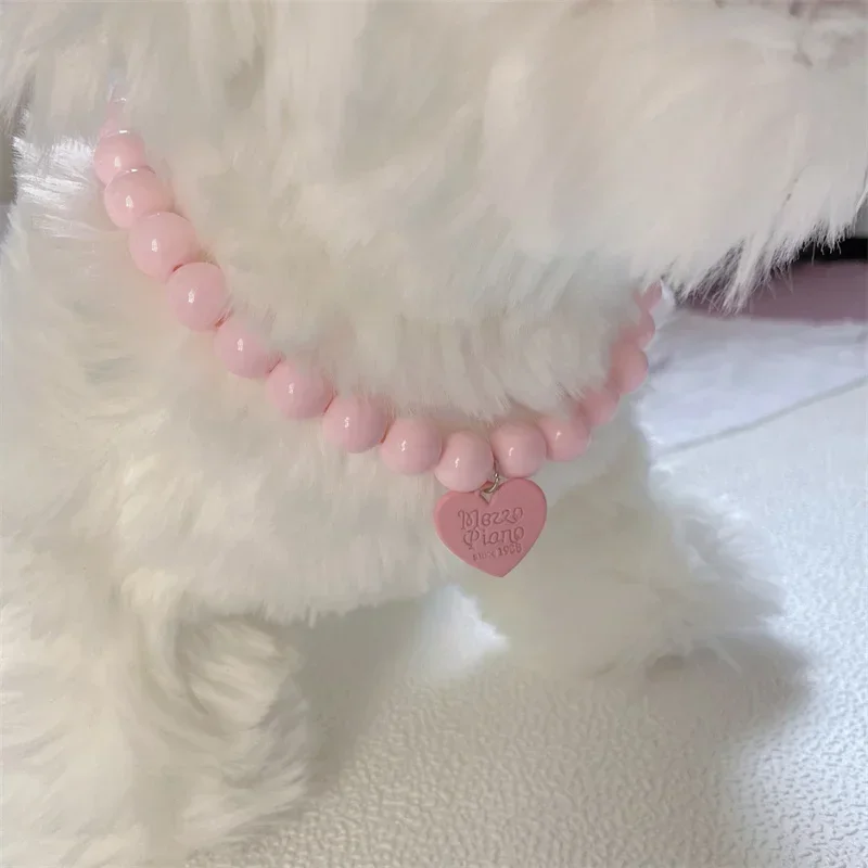 Cute Pearl Necklace Luxury Heart Pendant Cat Collar Adjustable Kitten Collars Wedding Chihuahua Pet Accessories