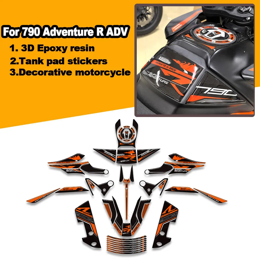 

﻿ For 790 Adventure R ADV 2019 - 2025 Protector Tank Pad Side Grips Gas Fuel Oil Kit Knee Mudguard Wheel Stickers Decals Moto