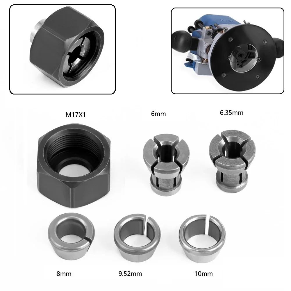6pcs 6/6.35/8/9.5/10mm Engraving Trimming Machine/Electric Router Milling Cutter Accessories M17 Collet Chuck Adapter With Nut
