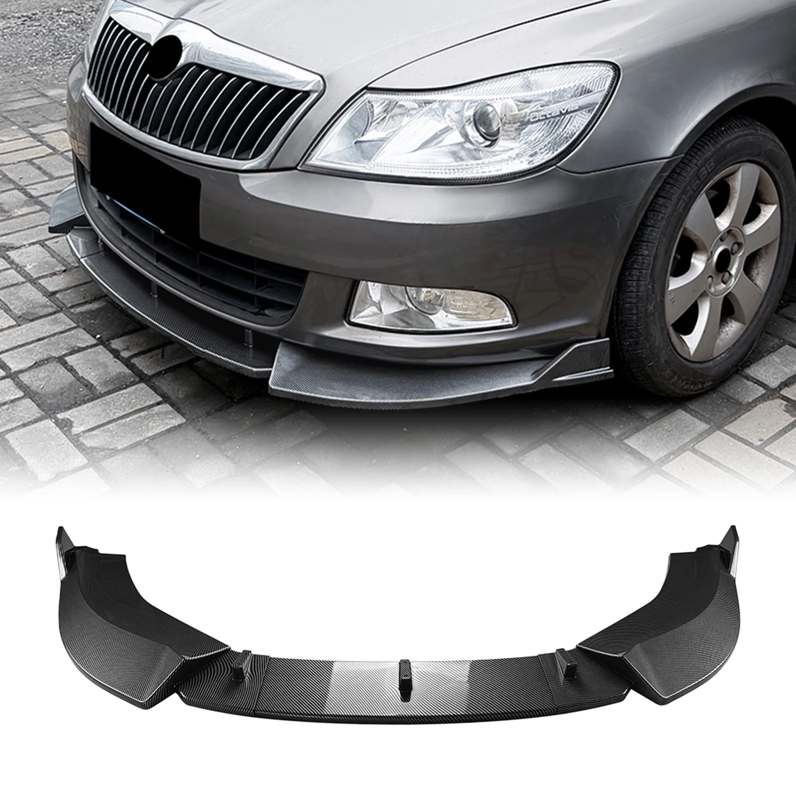 

For Skoda Octavia MK2.5 2008-2012 Front Bumper Spoiler Lip Carbon Fiber Look/Gloss Black Lower Splitter Blade Guard