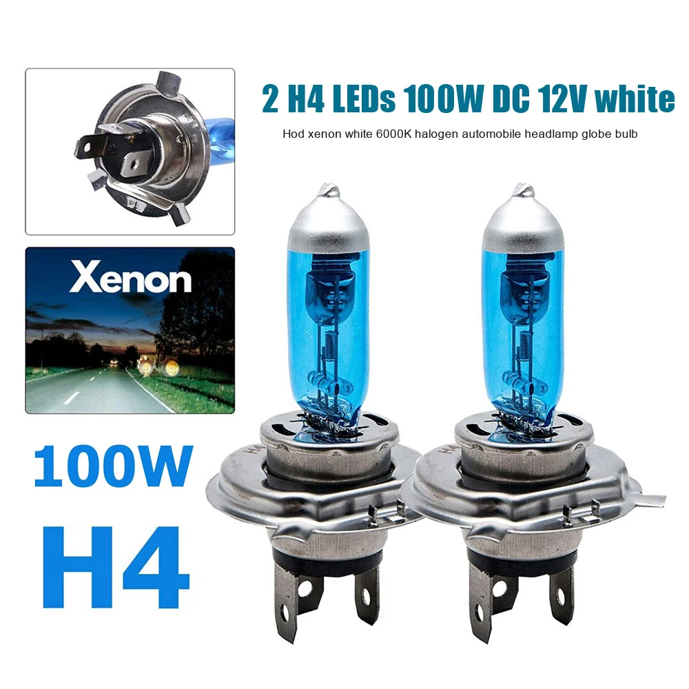 2pcs H4 Super Bright Cool White Fog Halogen Bulb 100W 12V Car Head Lamp Light Car Styling Car Light 9003 HB2 Xenon Bulbs Lamps