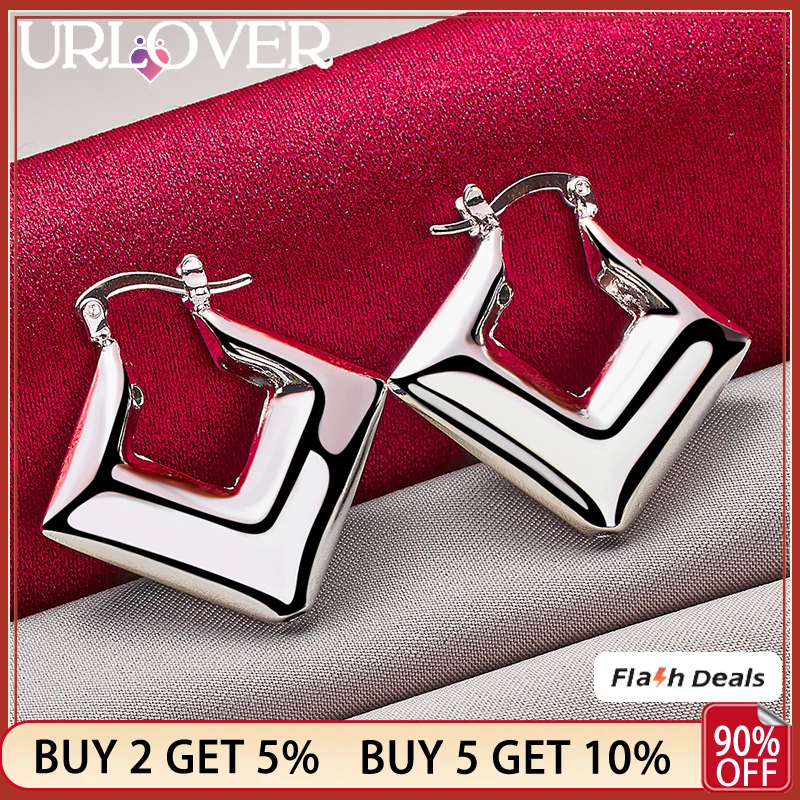 

URLOVER 925 Sterling Silver Smooth Square Hoop Earrings For Women Engagement Wedding Party Anniversaries Fashion Charm Jewelry