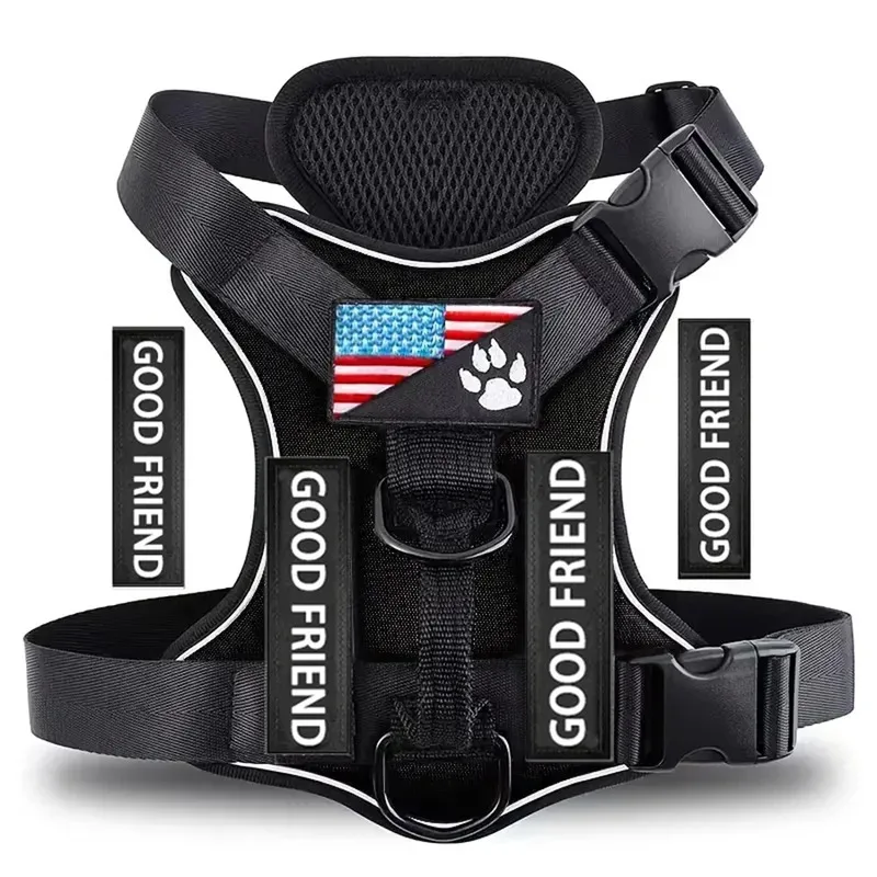 

New Dog Harness Reflective Dog's Vest With 5PCS Patches Adjustable Soft Oxford Pet Harness Inner Layer Mesh