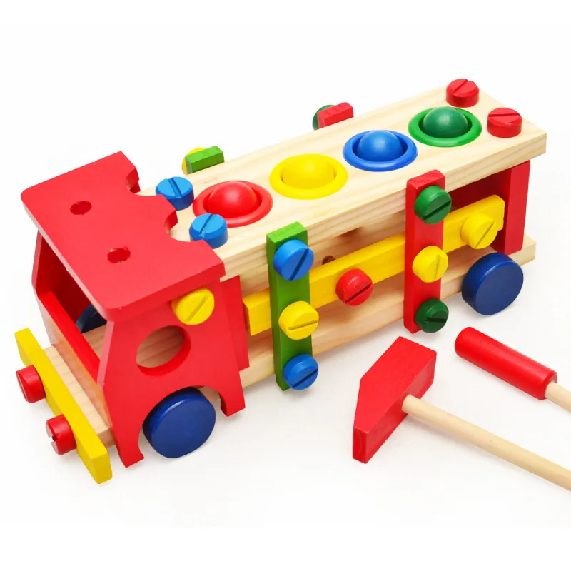 

Wooden Toys Children Educational Boy Knocking Ball Screw Nut Disassembly Assembly Set Building Block Toy Pretend Play House Toy