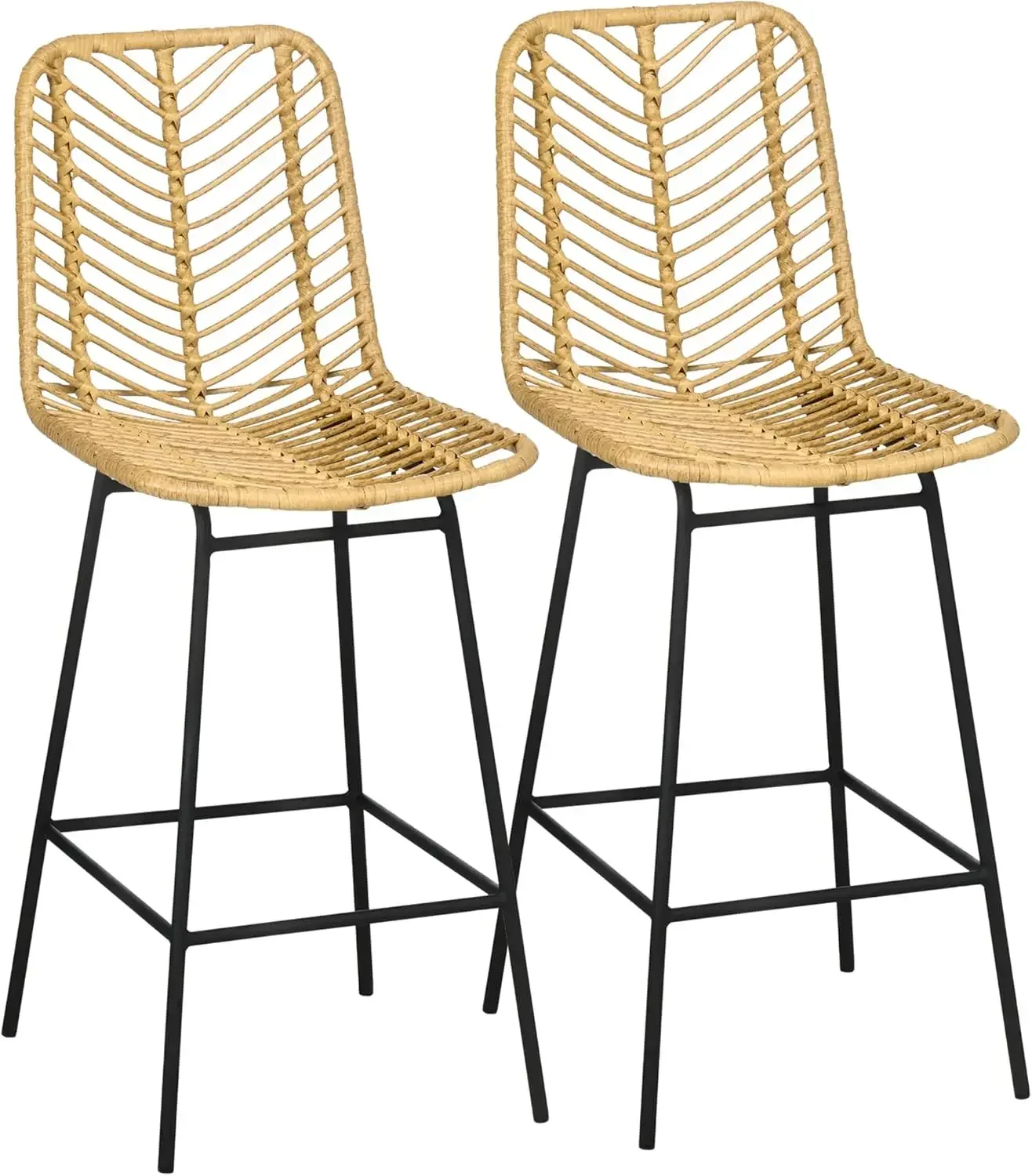 

Bar Stools Set of 2, 26" Counter Height Barstools, Boho Kitchen Island Stools with Breathable Wicker Seat and Back, Yellow