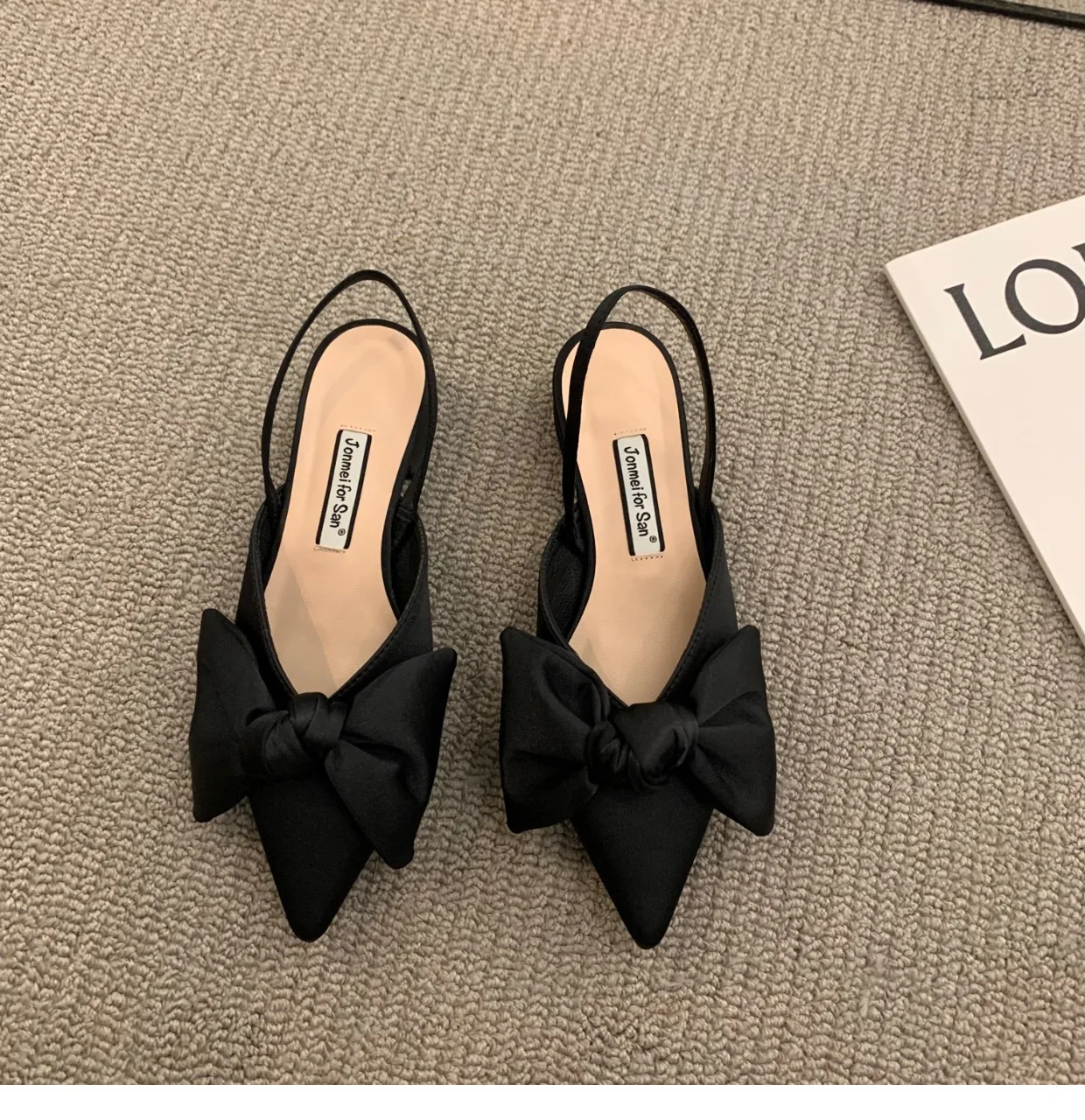 Retro Woman Shoes Luxury Sandals Block Heels Shallow Mouth Suit Female Beige Original Fashion Open Pointed Bow Chunky Low Comfor