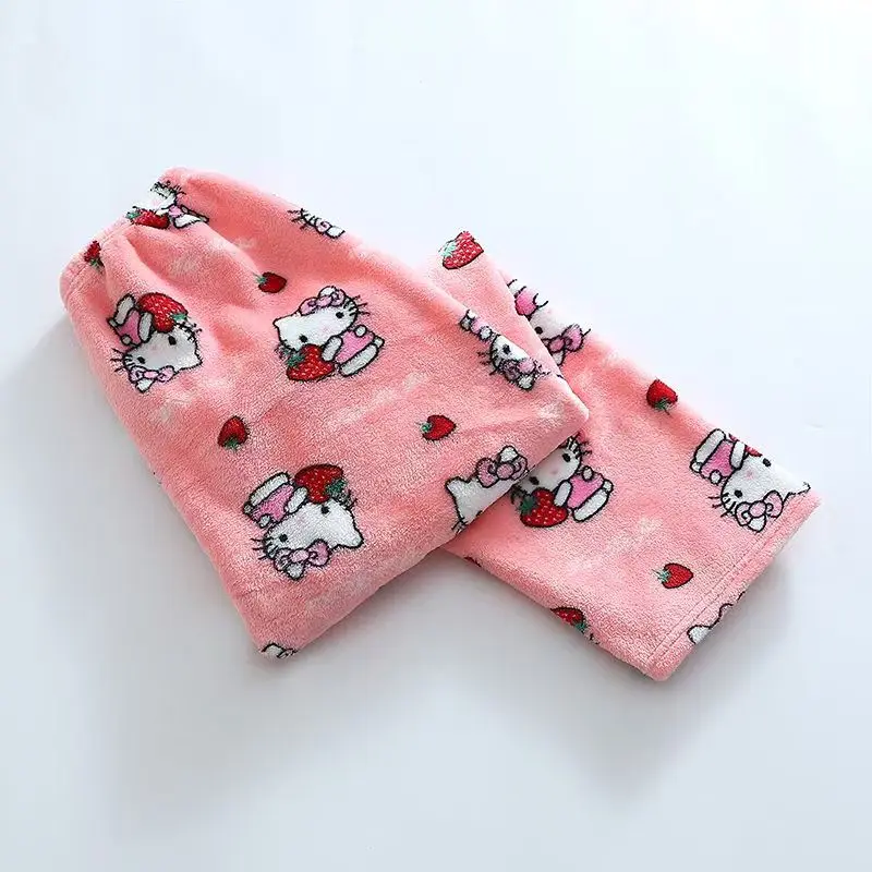 Cute Cartoon Hello Kitty Women\'s Pajama Pants Comfortable Warm Plush Pajama Pants Fashion Y2K Home Women\'s Pants