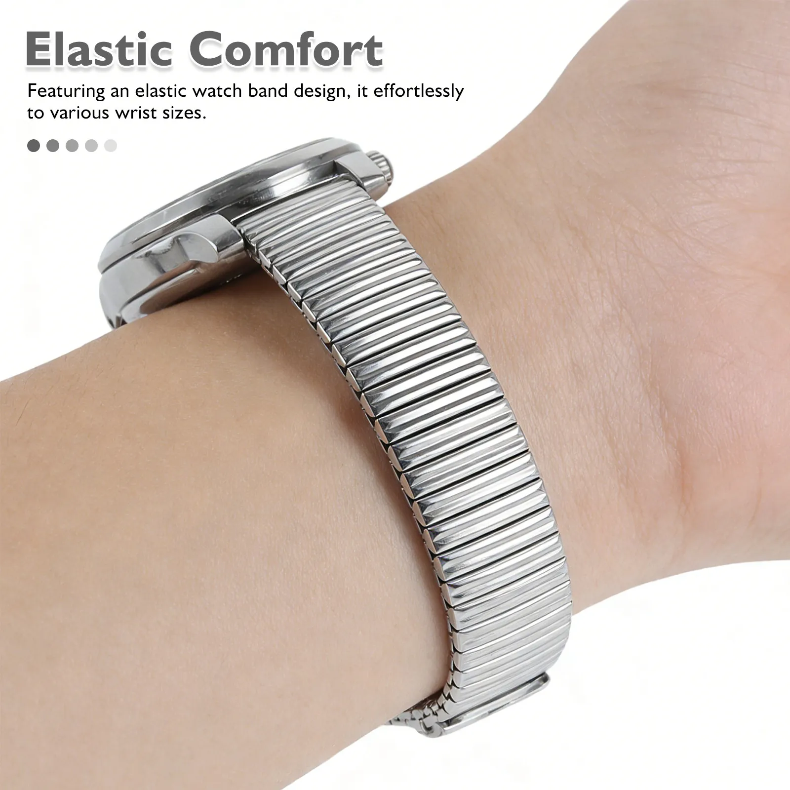 Stainless Steel Elastic Watchband 20Mm Metal Spring-Loaded Strap Replacement Mens Watch Band Flexible Stainless Steel Watch Band