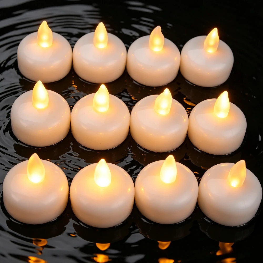 Waterproof Floating Tealights Battery Operated Flickering Flameless Tea Lights Candle for Bath Hot Tub Spa Pool Pond Wedding